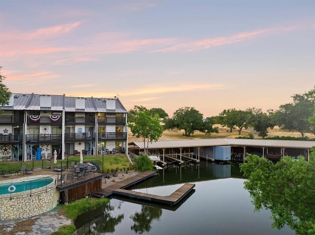 view of dock with a water view