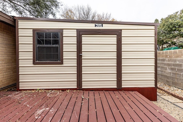 deck with a shed