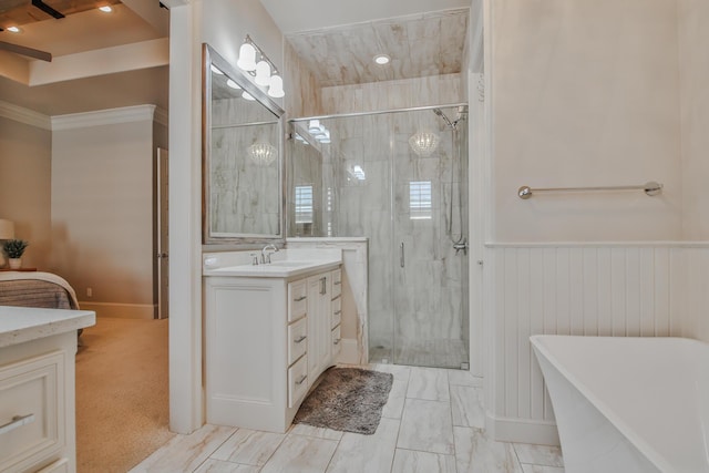 bathroom featuring vanity and plus walk in shower