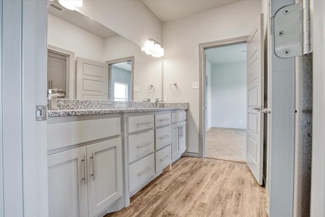 bathroom featuring vanity and hardwood / wood-style floors