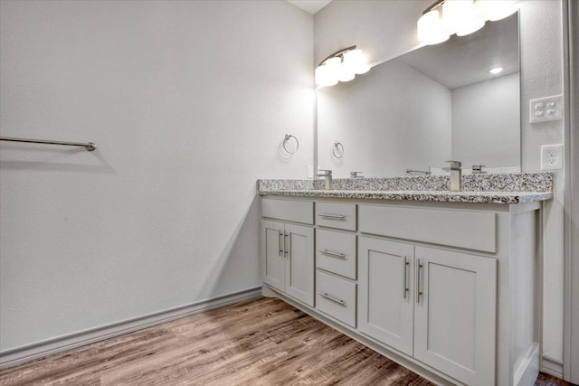 bathroom with wood-type flooring and vanity