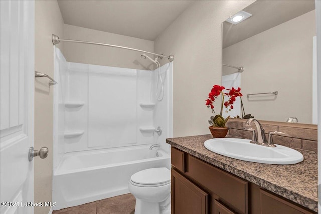 7024 34th Pl, Lubbock, TX 79407 - full bathroom featuring vanity, bathing tub / shower combination, toilet, and tile patterned floors