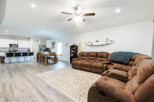 7415 8th St, Lubbock, TX 79416 - living area with ceiling fan, light wood-type flooring, recessed lighting, and baseboards