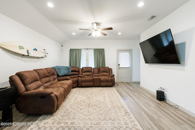 7415 8th St, Lubbock, TX 79416 - living area featuring a ceiling fan, wood finished floors, recessed lighting, and baseboards