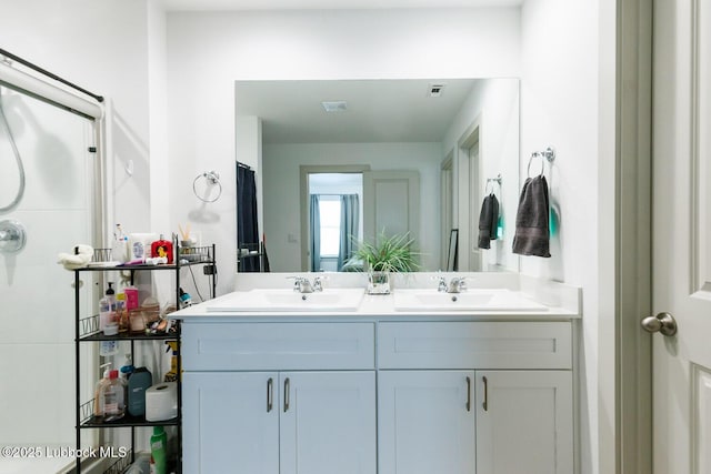 7415 8th St, Lubbock, TX 79416 - full bathroom with double vanity and a shower with shower curtain