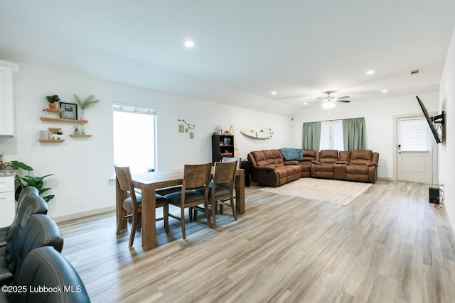 7415 8th St, Lubbock, TX 79416 - dining area featuring light wood-style floors, recessed lighting, ceiling fan, and baseboards