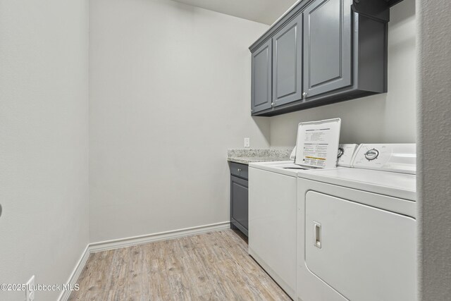 5303 Lehigh St, Lubbock, TX 79416 - laundry area with separate washer and dryer, cabinet space, light wood-style floors, and baseboards