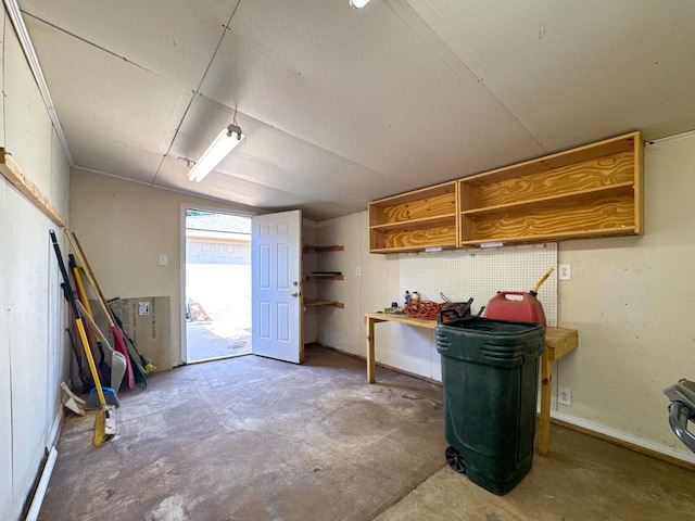 basement featuring a workshop area