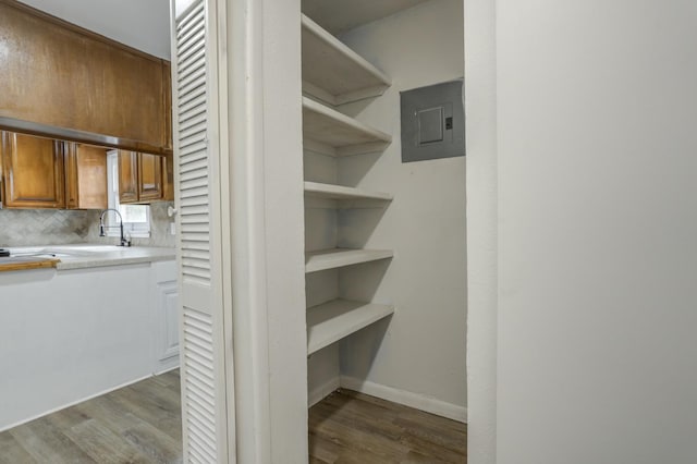 pantry featuring sink and electric panel