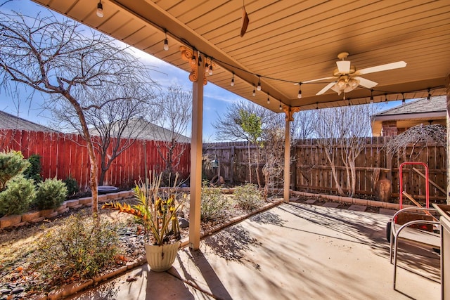 view of patio / terrace featuring ceiling fan