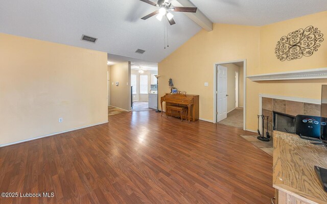 401 Oshkosh Ave, Lubbock, TX 79416 - living area featuring ceiling fan, a fireplace, and wood finished floors