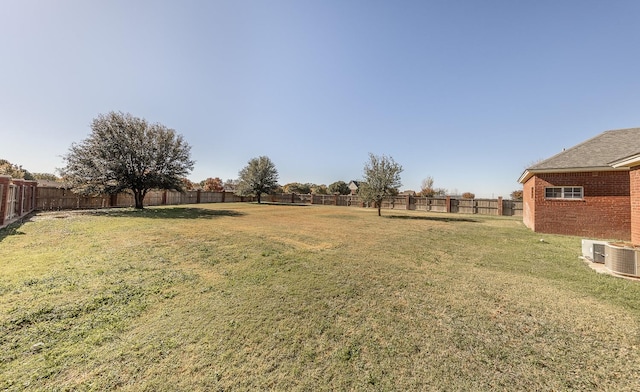 view of yard featuring central air condition unit