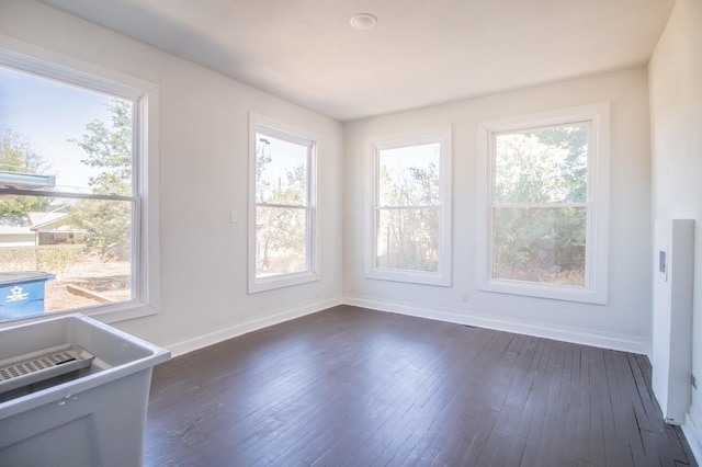 unfurnished dining area featuring dark hardwood / wood-style floors and a wealth of natural light