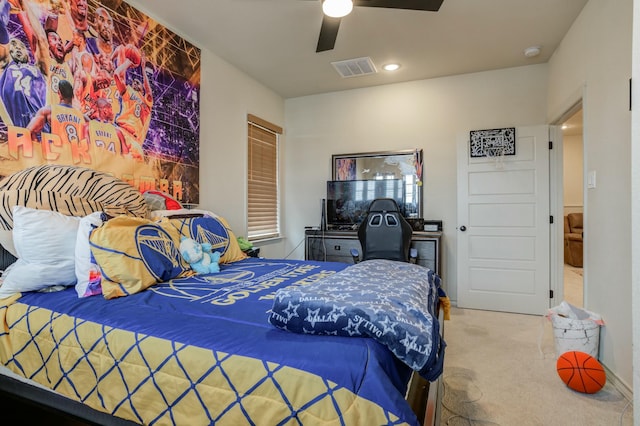 3713 128th St, Lubbock, TX 79423 - bedroom with carpet flooring, ceiling fan, and recessed lighting