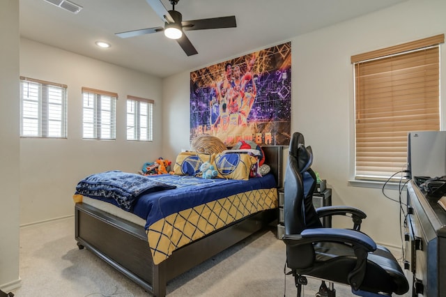 3713 128th St, Lubbock, TX 79423 - bedroom featuring carpet, recessed lighting, ceiling fan, and a desk