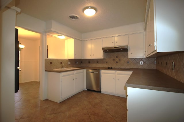 kitchen featuring white cabinets, sink, and dishwasher