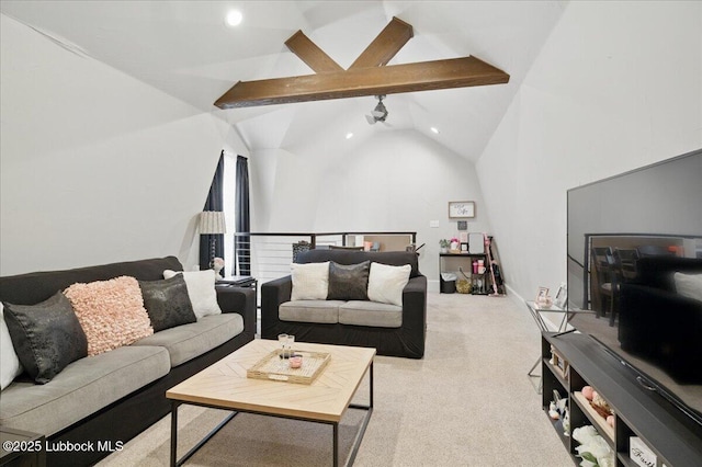9105 Kewanee Ave, Lubbock, TX 79424 - carpeted living area featuring recessed lighting, high vaulted ceiling, and a ceiling fan