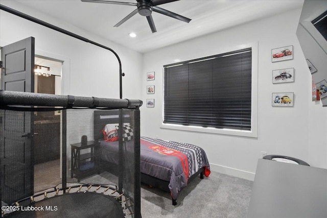9105 Kewanee Ave, Lubbock, TX 79424 - bedroom with carpet floors, recessed lighting, baseboards, and ceiling fan