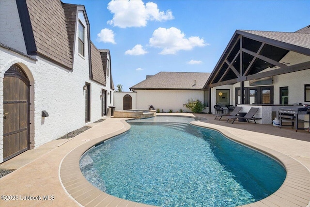 9105 Kewanee Ave, Lubbock, TX 79424 - view of swimming pool with a patio, a grill, and a pool with connected hot tub
