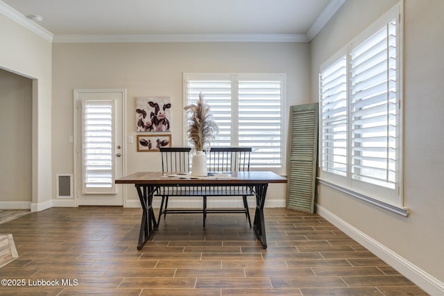 7204 90th St, Lubbock, TX 79424 - office featuring dark wood-style floors, ornamental molding, and baseboards