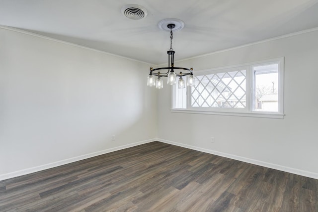 unfurnished dining area featuring crown molding, a wealth of natural light, and dark hardwood / wood-style floors