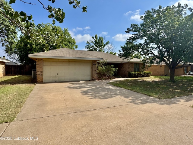5508 94th St, Lubbock, TX 79424 - single story home with driveway, brick siding, an attached garage, and central air condition unit