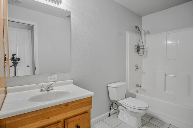 full bathroom with tile patterned floors, toilet, shower / bath combination, and vanity