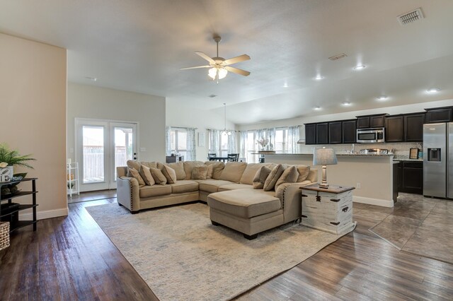 9207 Trenton Ave, Lubbock, TX 79424 - living area with ceiling fan and wood finished floors