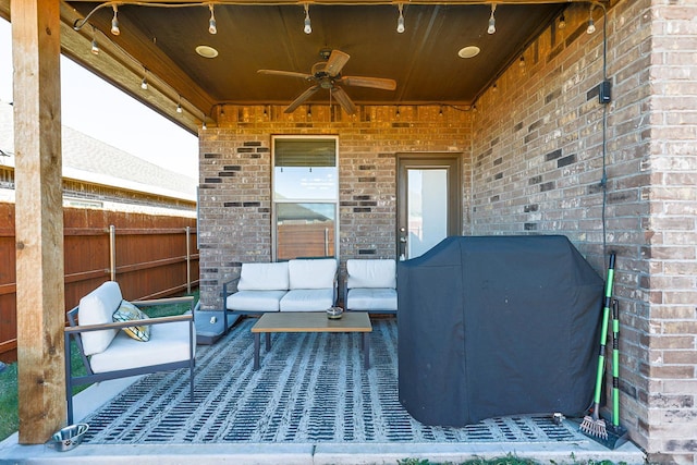 view of patio / terrace featuring outdoor lounge area and ceiling fan