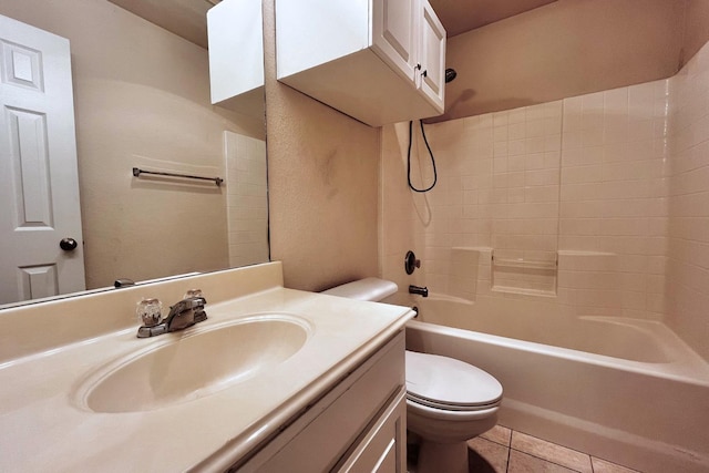 full bathroom featuring vanity, tile patterned flooring, tub / shower combination, and toilet