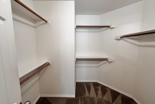 spacious closet featuring dark colored carpet