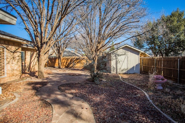 view of yard with a storage unit