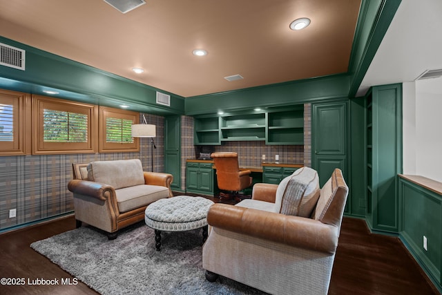 5118 2nd St, Lubbock, TX 79416 - cinema featuring built in study area, dark wood finished floors, and recessed lighting