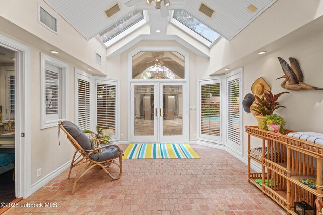 5118 2nd St, Lubbock, TX 79416 - sunroom with french doors, a skylight, and lofted ceiling