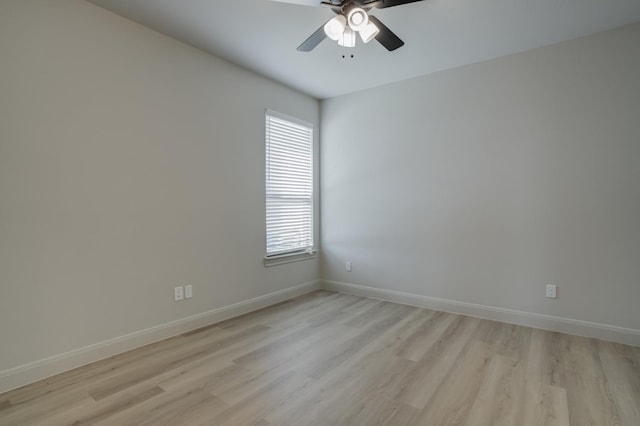 unfurnished room with light hardwood / wood-style flooring and ceiling fan