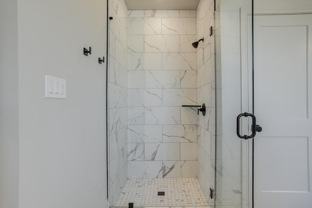 bathroom featuring a shower with shower door