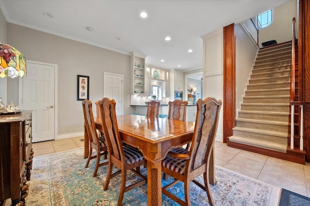 tiled dining area with ornamental molding