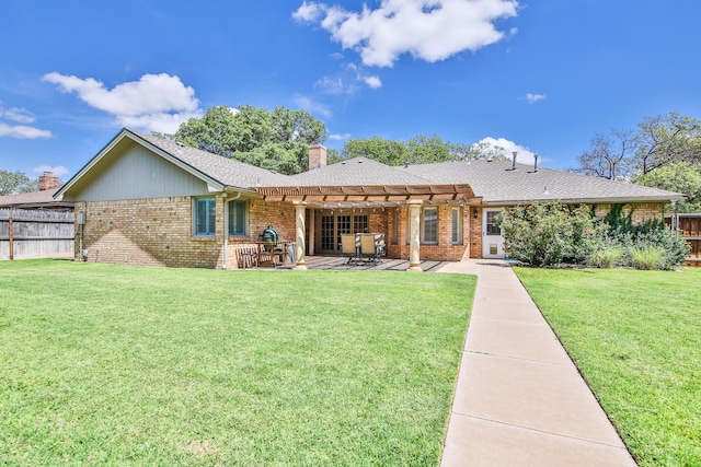5419 87th St, Lubbock, TX 79424 - back of house with brick siding, a pergola, a chimney, and a patio area