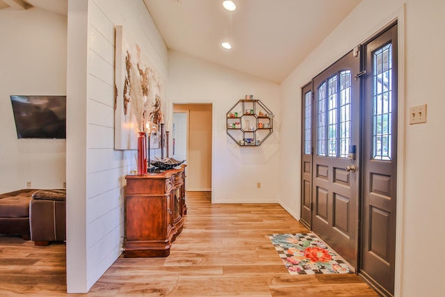 5419 87th St, Lubbock, TX 79424 - entrance foyer with recessed lighting, vaulted ceiling, and light wood-style floors