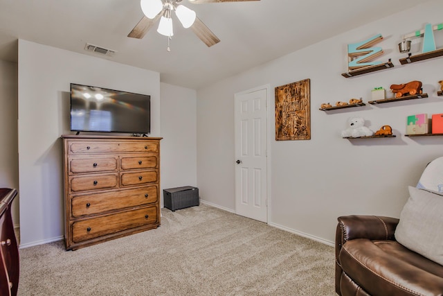 5419 87th St, Lubbock, TX 79424 - living area with carpet floors and a ceiling fan