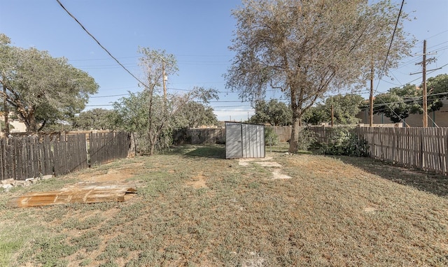 view of yard with a shed