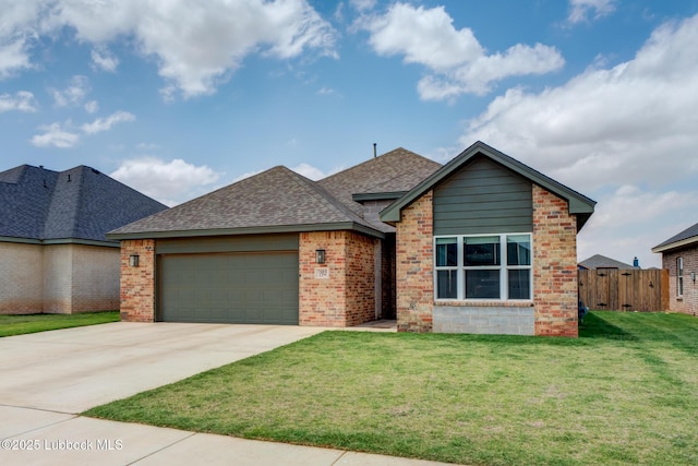 7008 17th St, Lubbock, TX 79416 - view of front facade featuring an attached garage, a shingled roof, driveway, and brick siding