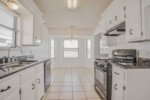 kitchen featuring white cabinets, sink, and black appliances