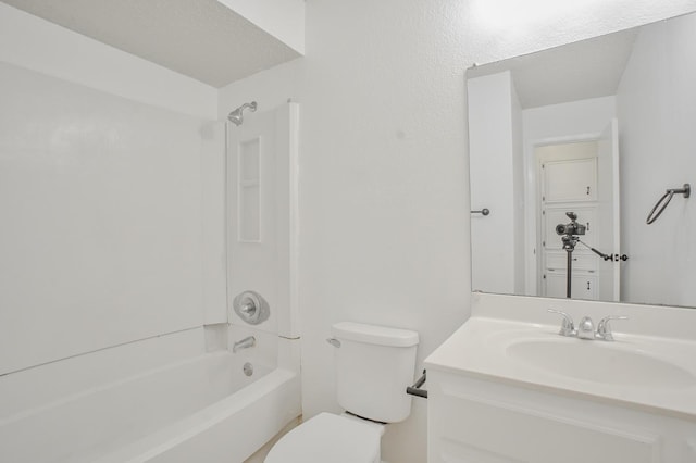 full bathroom with shower / bathtub combination, vanity, and toilet