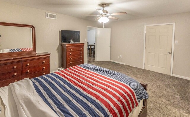 bedroom with carpet floors and ceiling fan