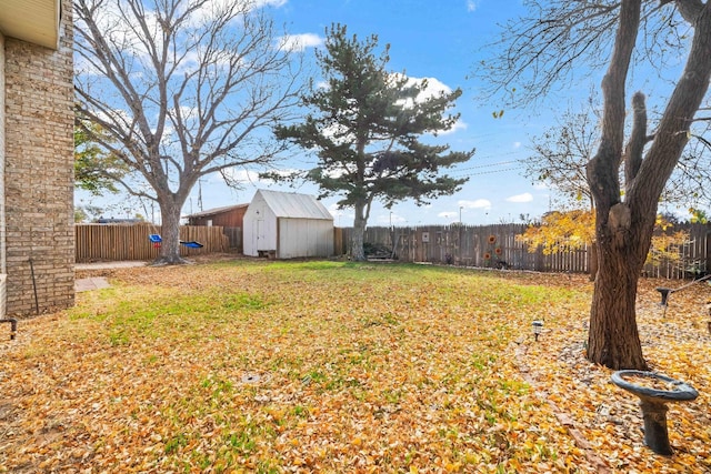 view of yard featuring a storage shed