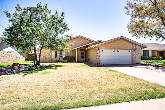 single story home with a garage and a front yard