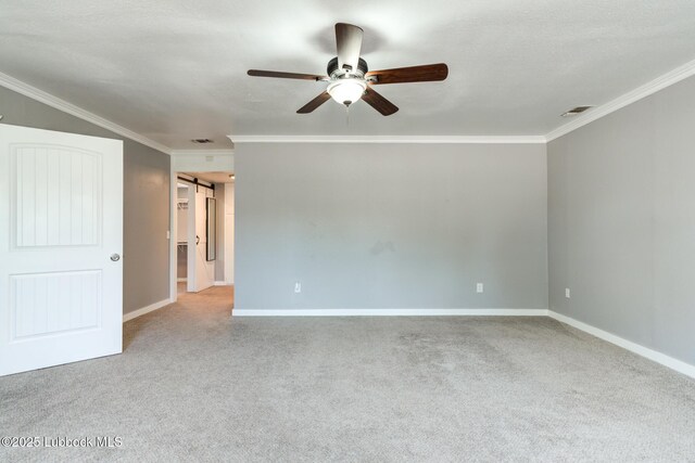 5320 25th St, Lubbock, TX 79407 - carpeted empty room featuring ceiling fan, crown molding, and baseboards