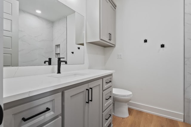 bathroom featuring vanity, hardwood / wood-style floors, and toilet