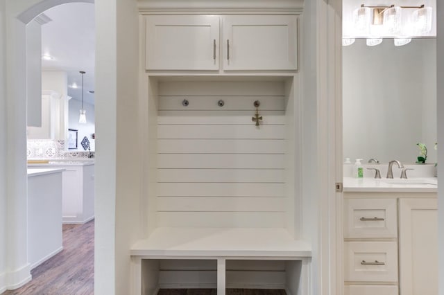 mudroom with sink and wood-type flooring